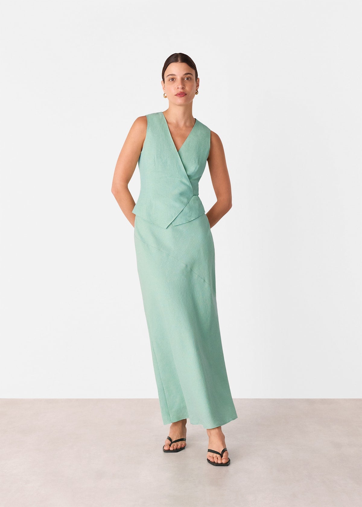 Mint Wrap Front Tie Waistcoat