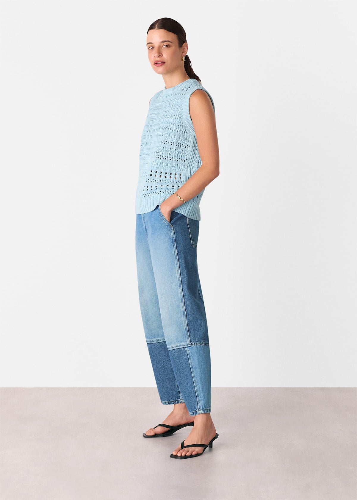 Denim Patchwork Barrel Leg Jean