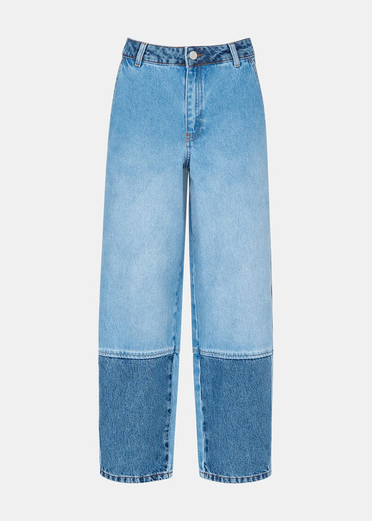 Denim Patchwork Barrel Leg Jean