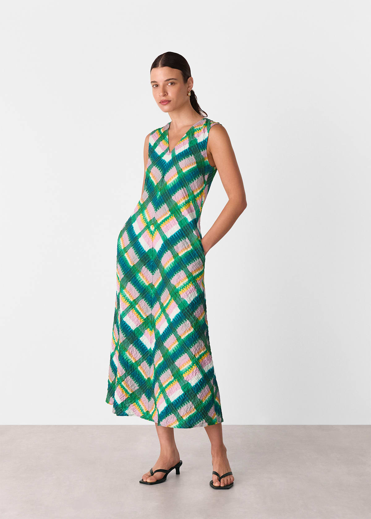 Green/Multi Sleeveless Checked Dress