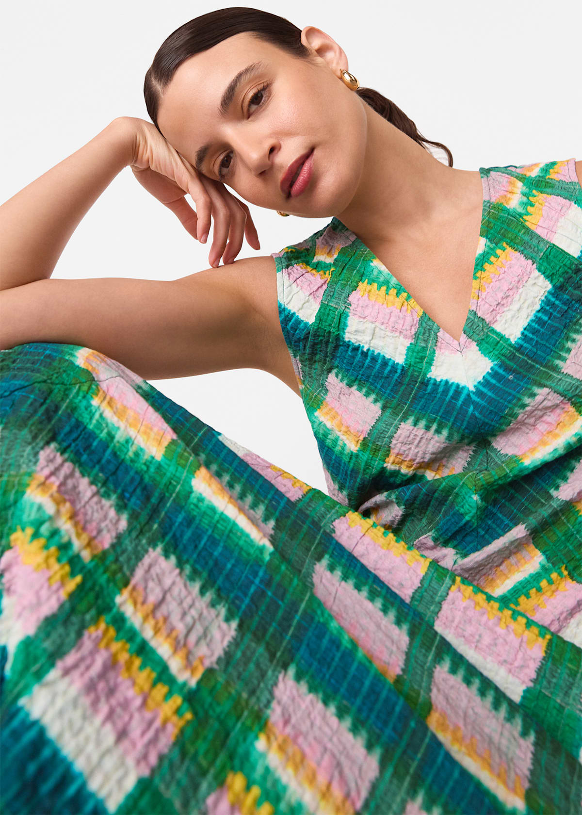 Green/Multi Sleeveless Checked Dress