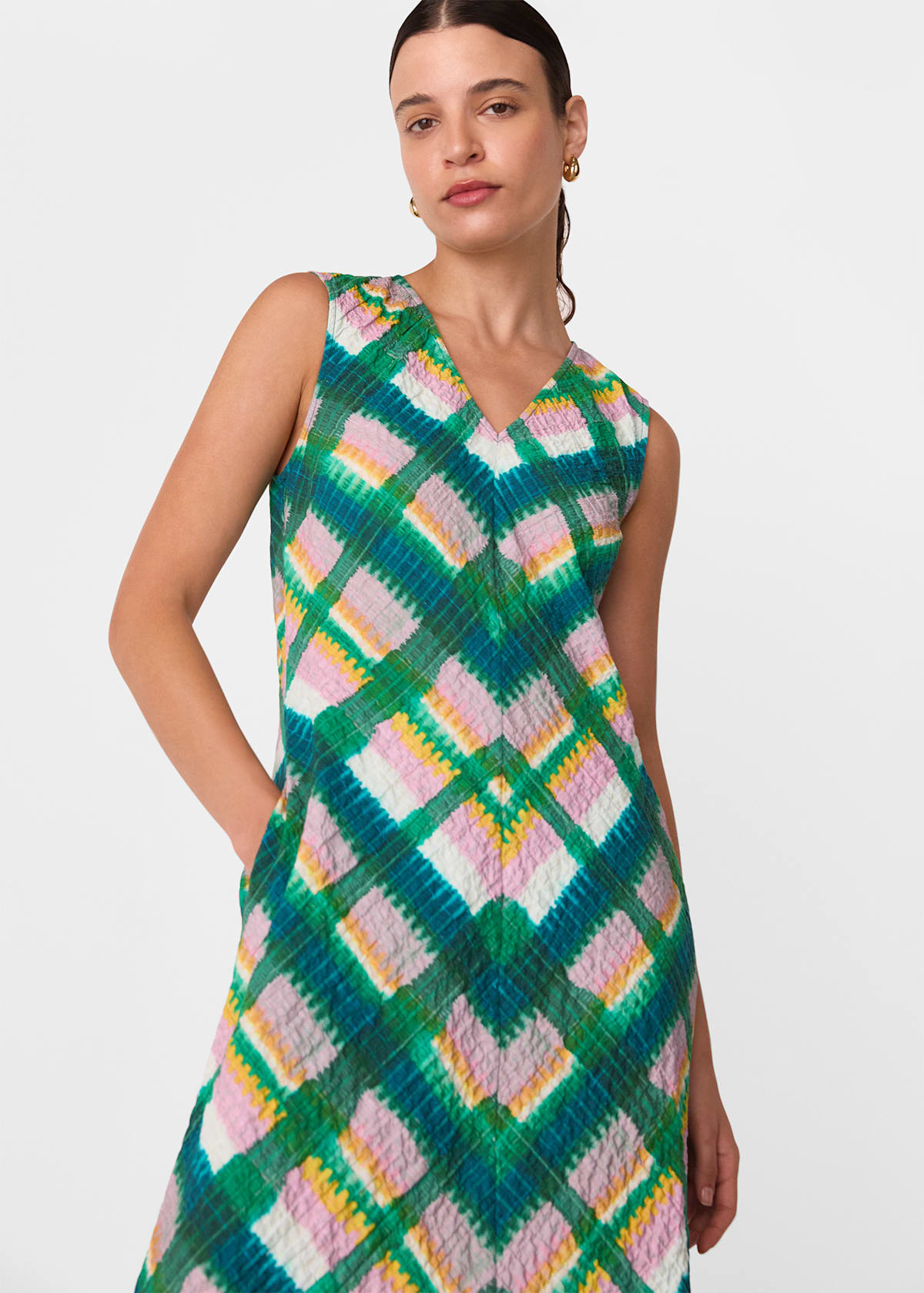 Green/Multi Sleeveless Checked Dress