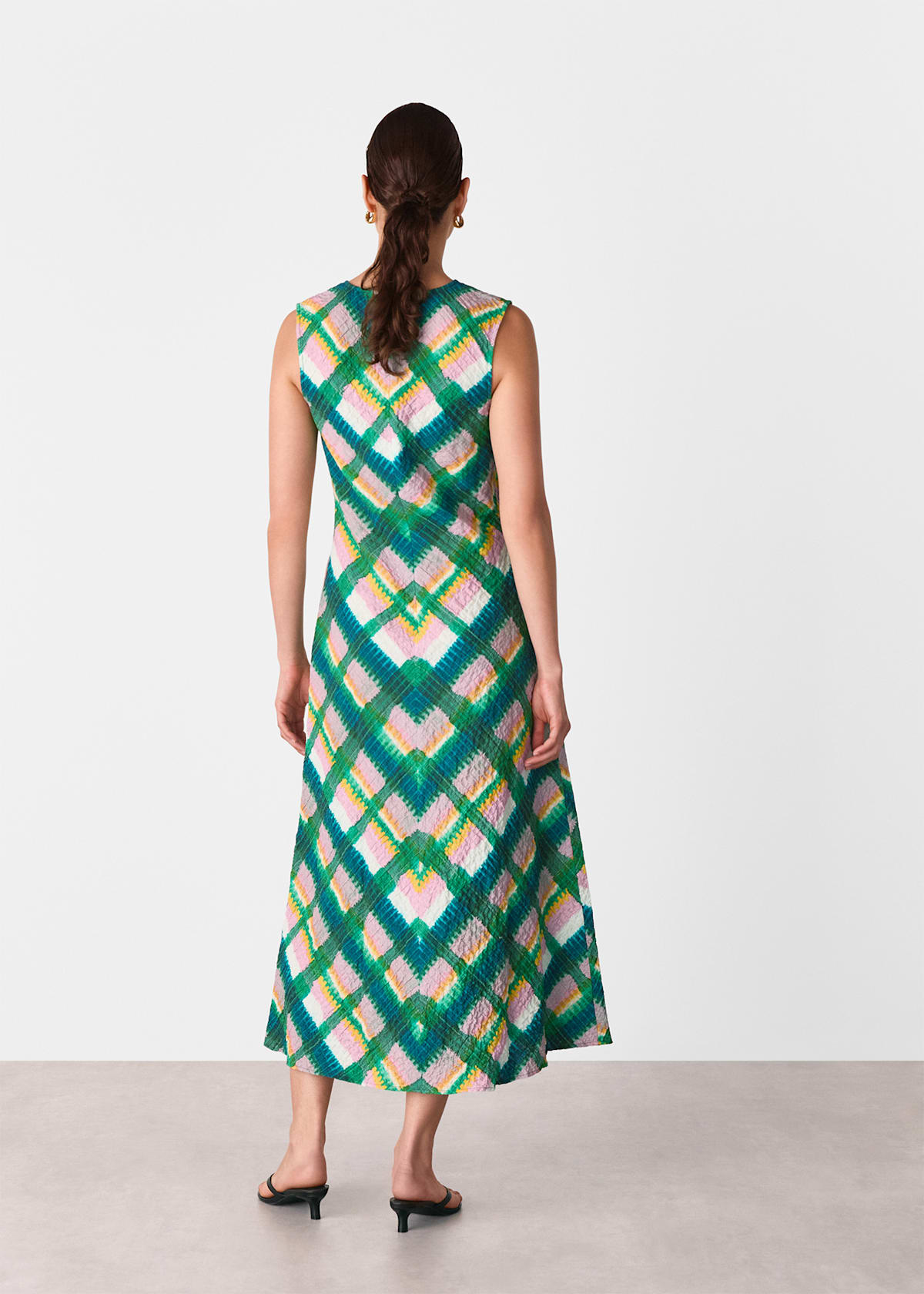 Green/Multi Sleeveless Checked Dress