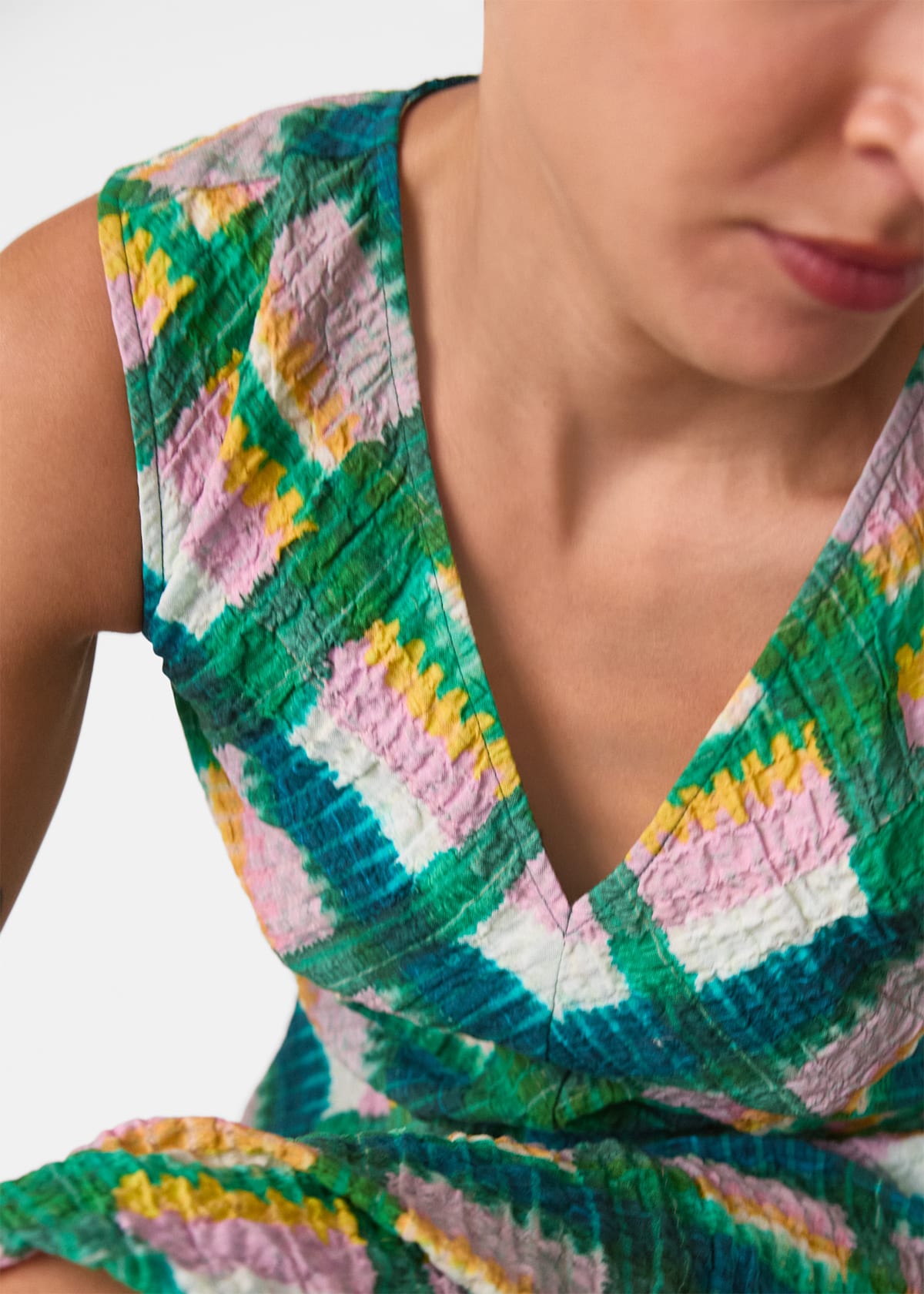Green/Multi Sleeveless Checked Dress