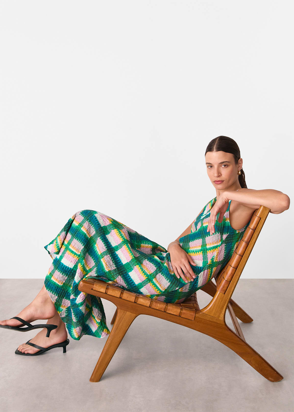 Green/Multi Sleeveless Checked Dress