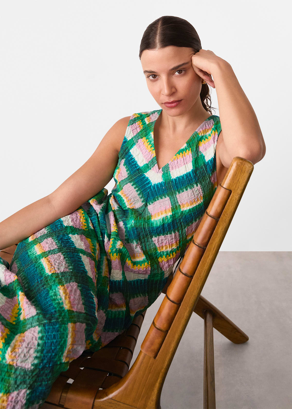 Green/Multi Sleeveless Checked Dress
