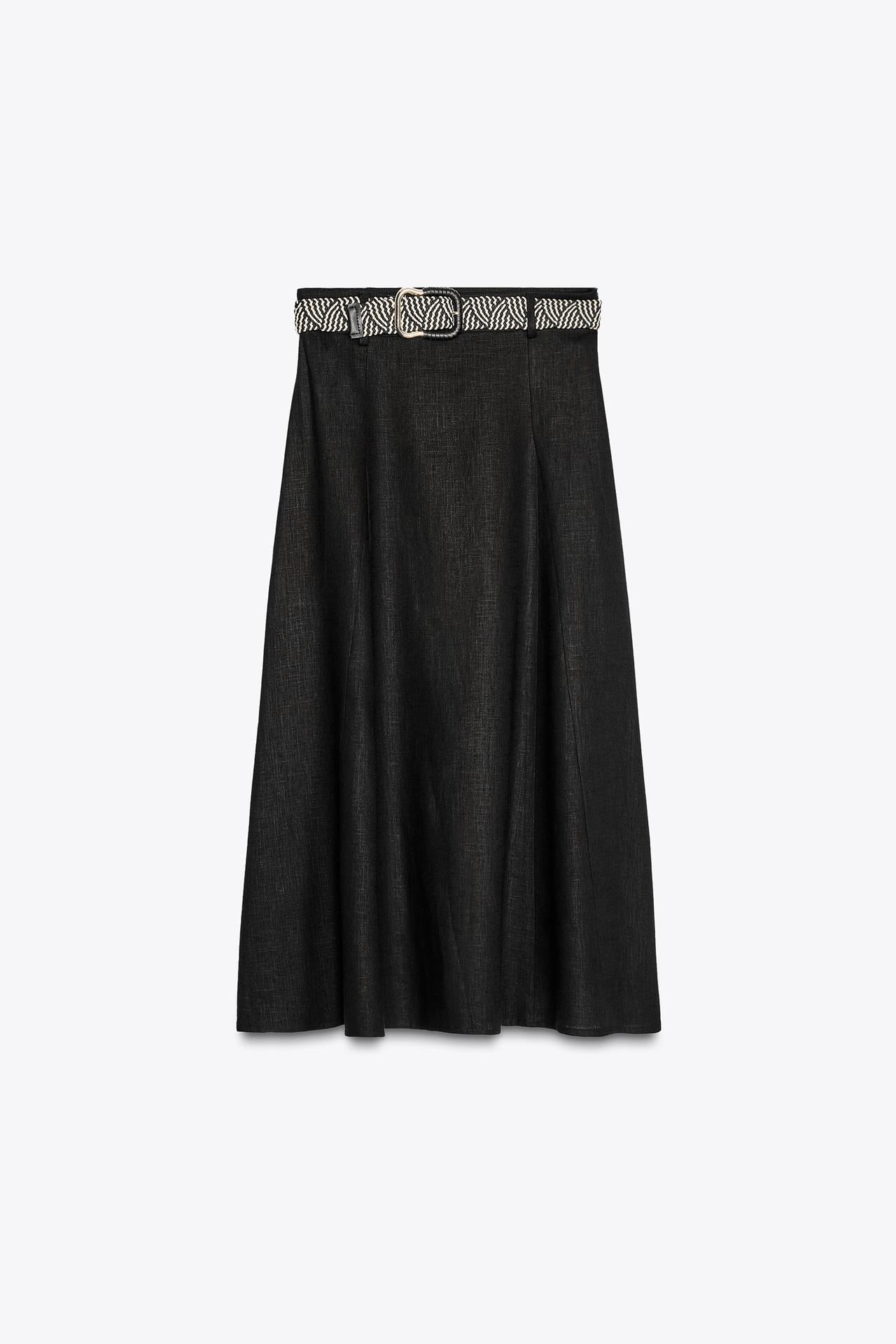Belted Linen Midi Skirt