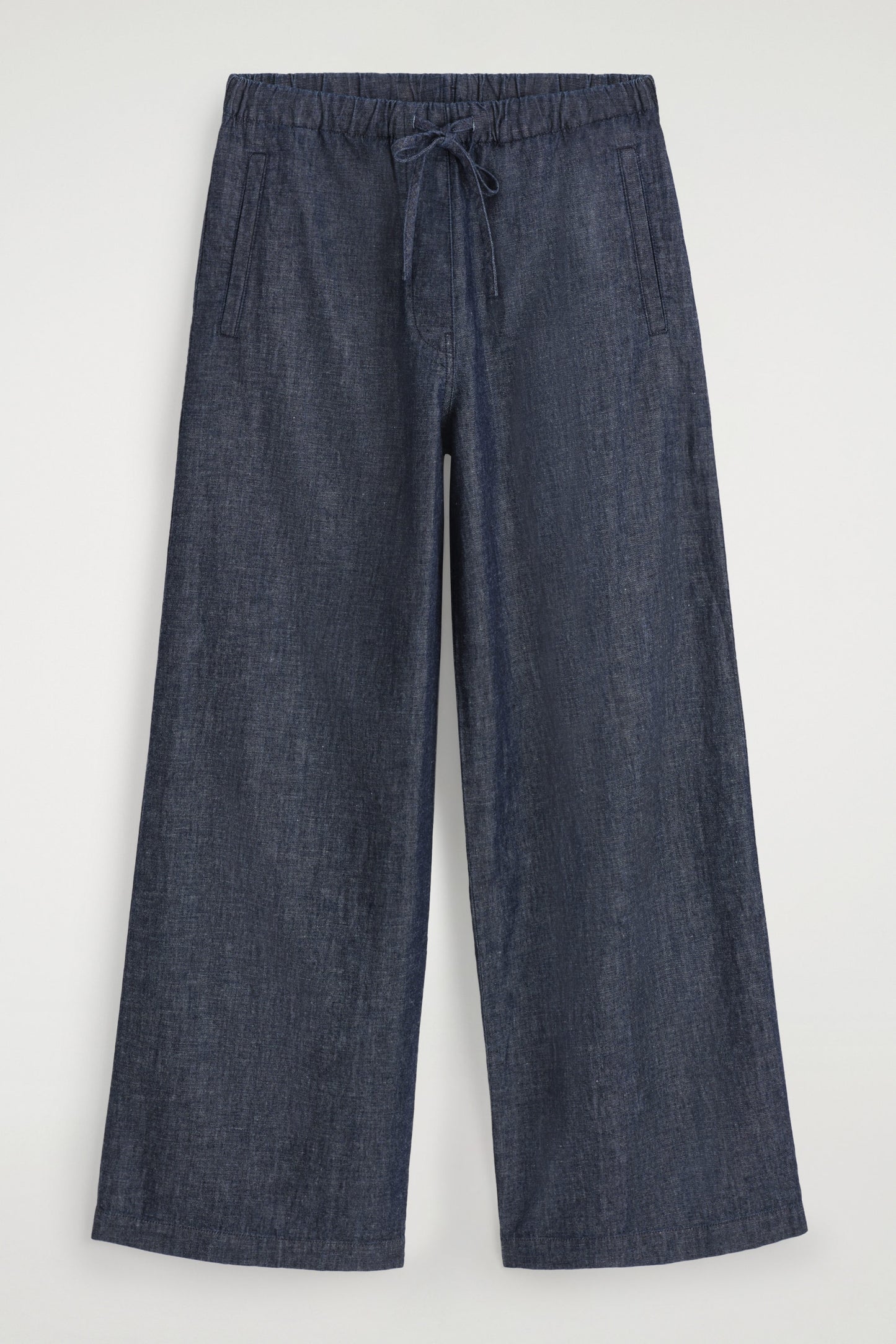 Denim wide-leg drawstring trousers