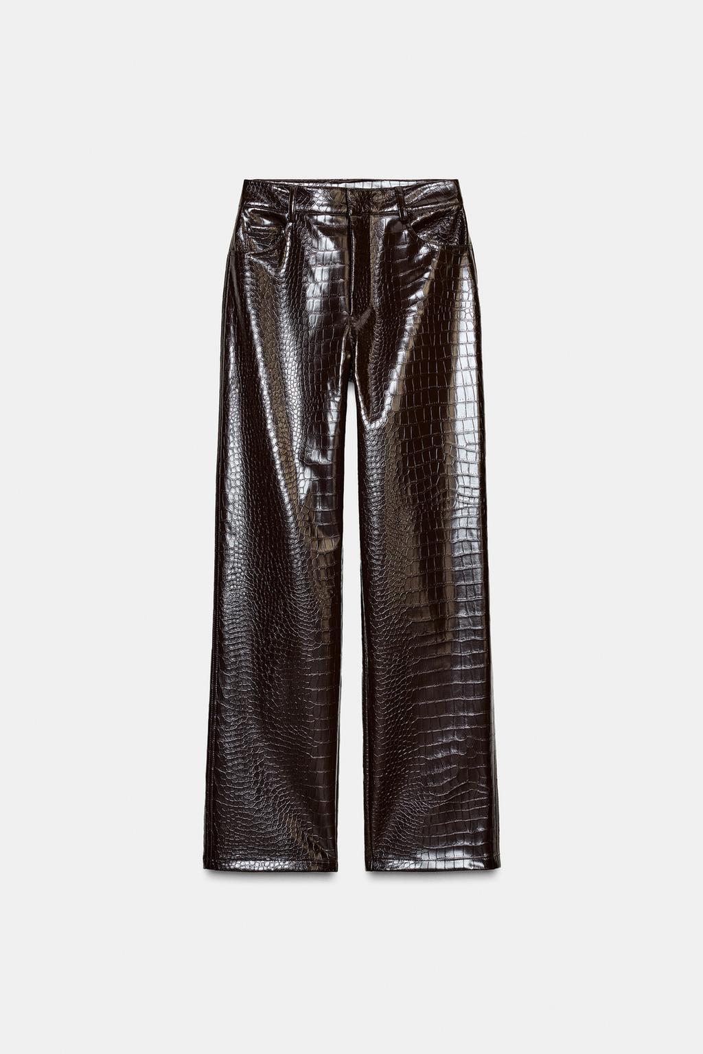 Animal Embossed Faux Leather Straight Trousers