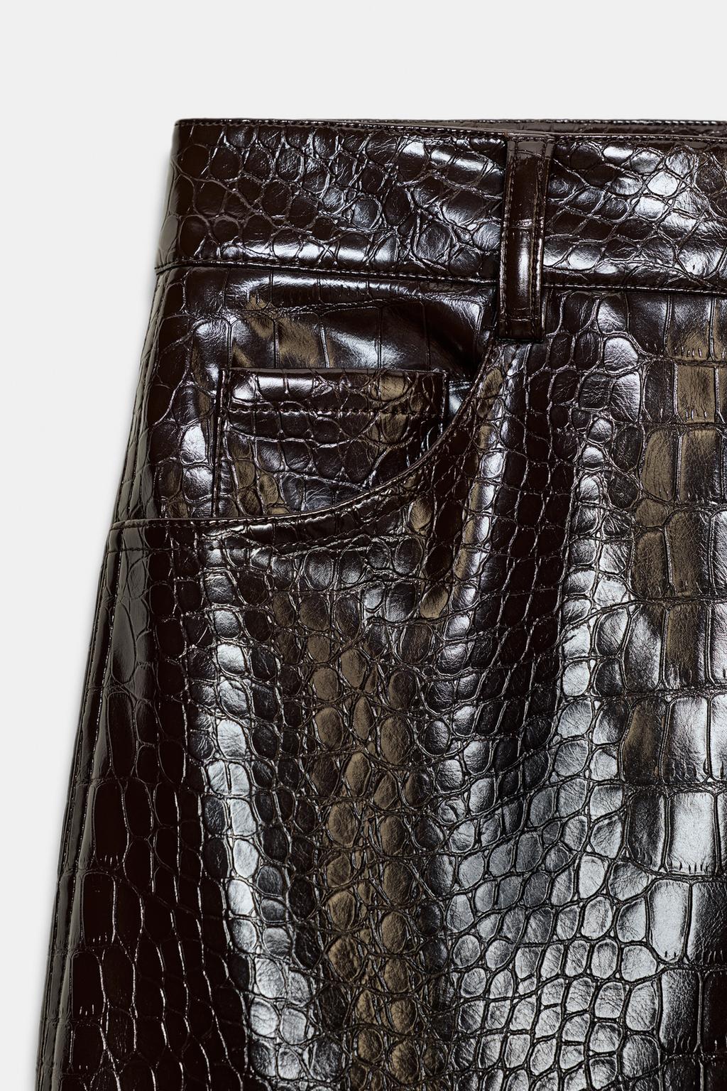 Animal Embossed Faux Leather Straight Trousers