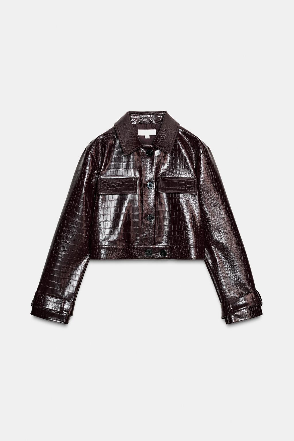 Short Animal Embossed Faux Leather Jacket