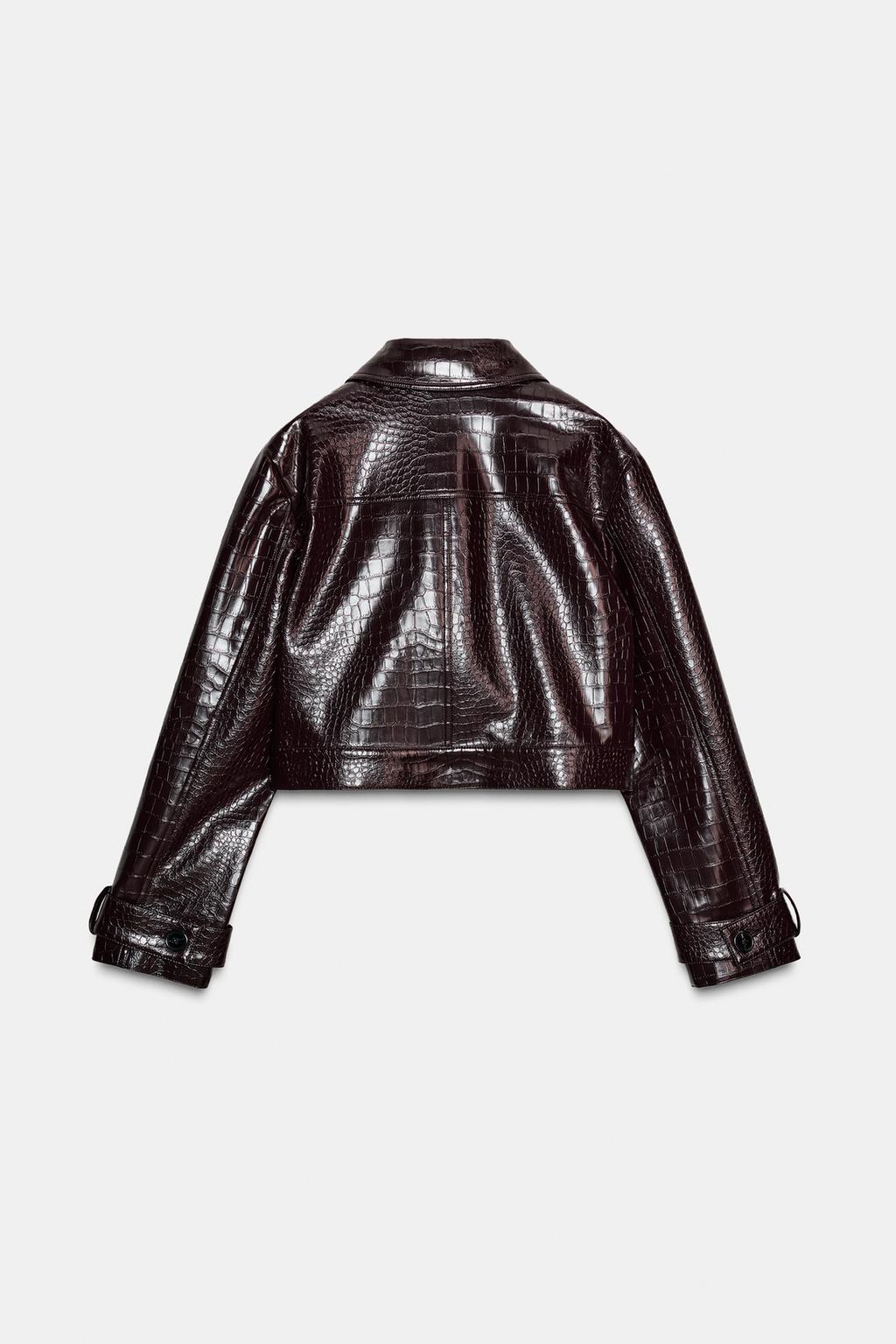 Short Animal Embossed Faux Leather Jacket