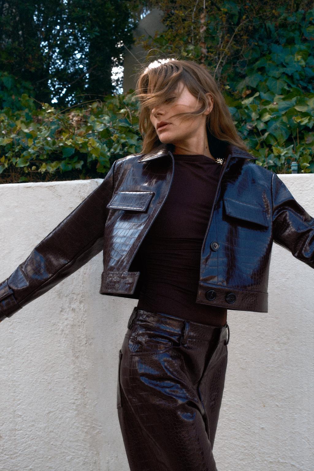Short Animal Embossed Faux Leather Jacket