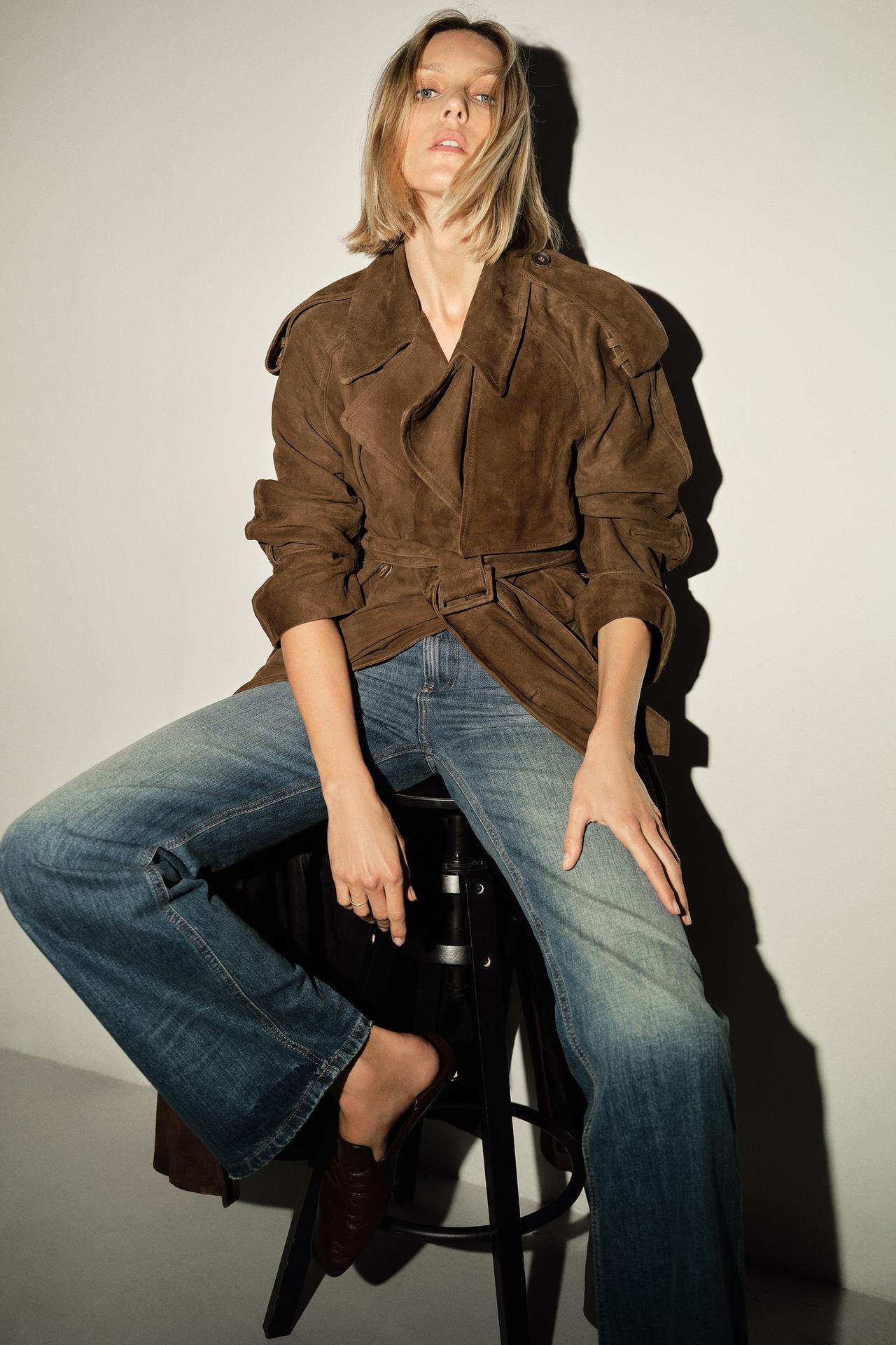 100% Suede Leather Trench Coat Zw Collection Limited Edition