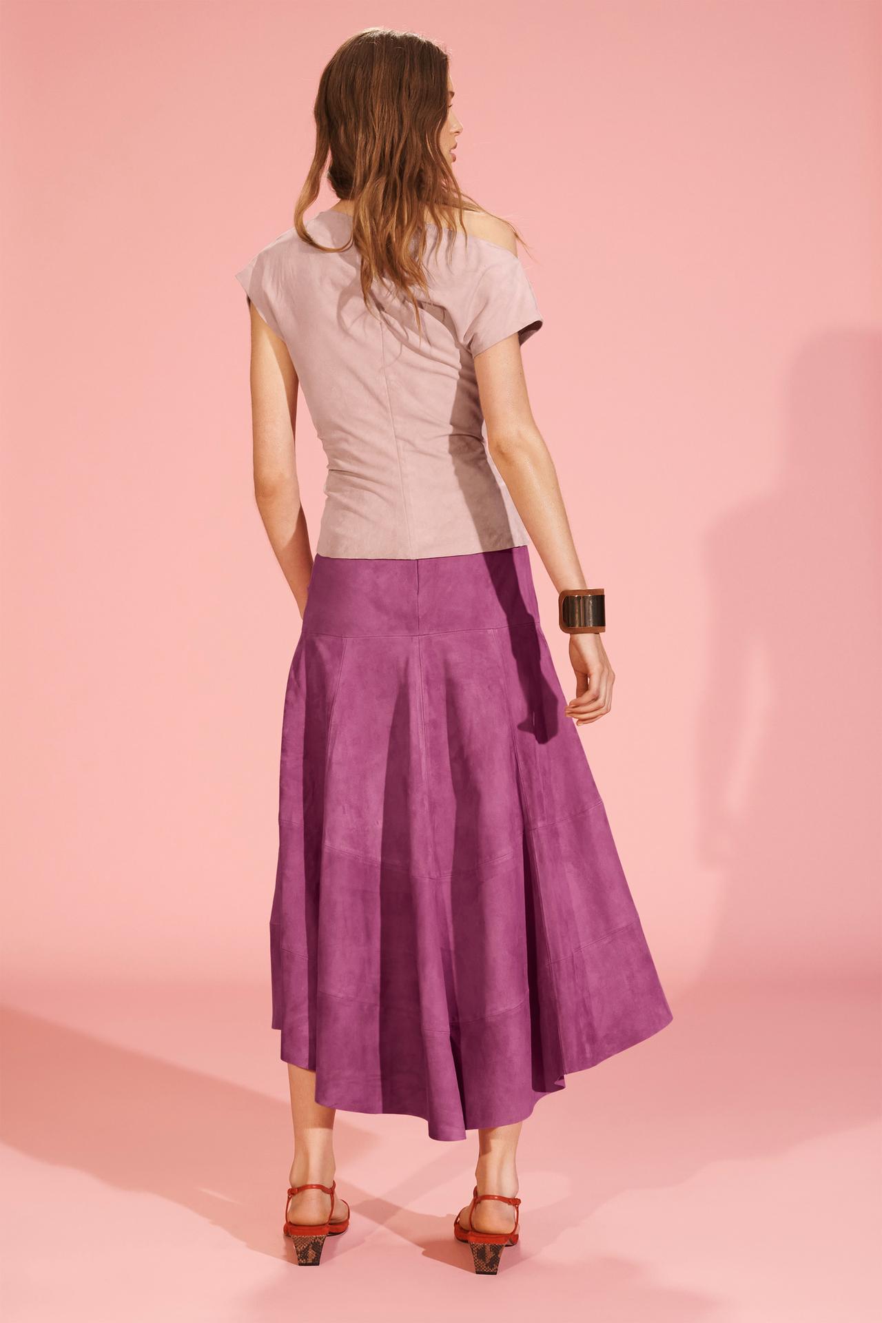 Limited Edition Asymmetric Suede Leather Midi Skirt