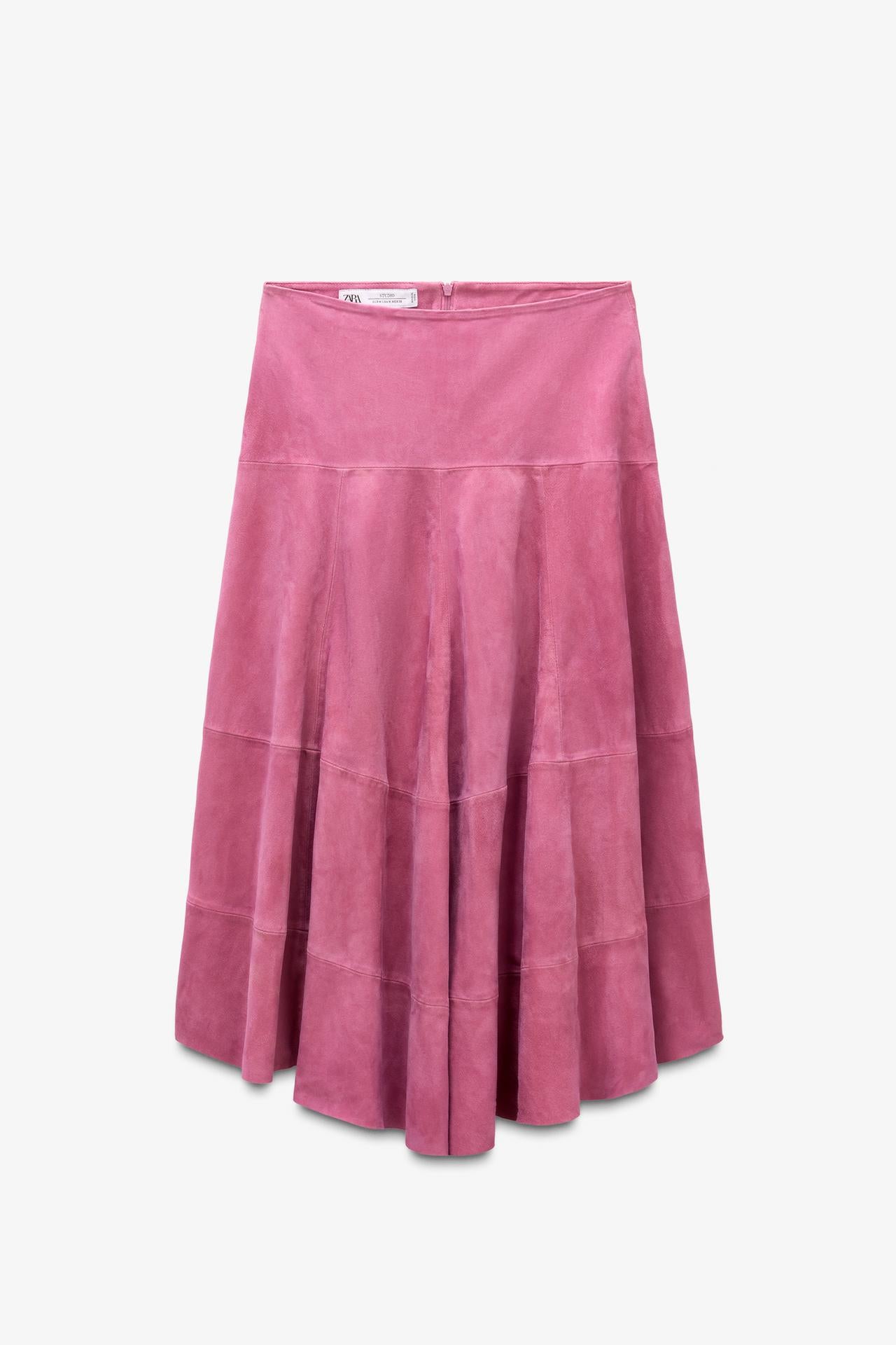 Limited Edition Asymmetric Suede Leather Midi Skirt