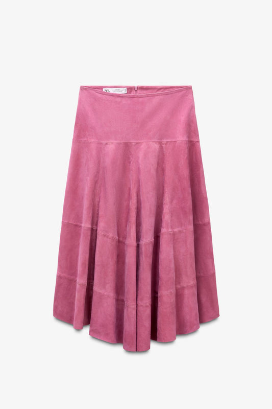 Limited Edition Asymmetric Suede Leather Midi Skirt
