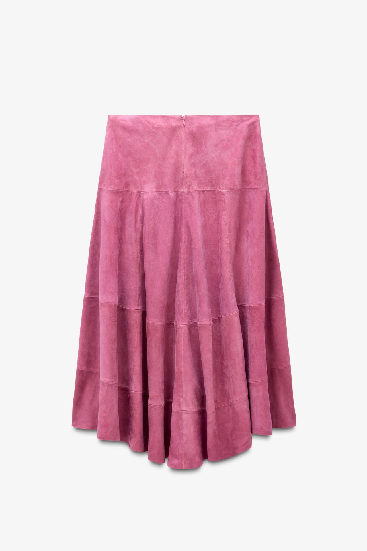 Limited Edition Asymmetric Suede Leather Midi Skirt