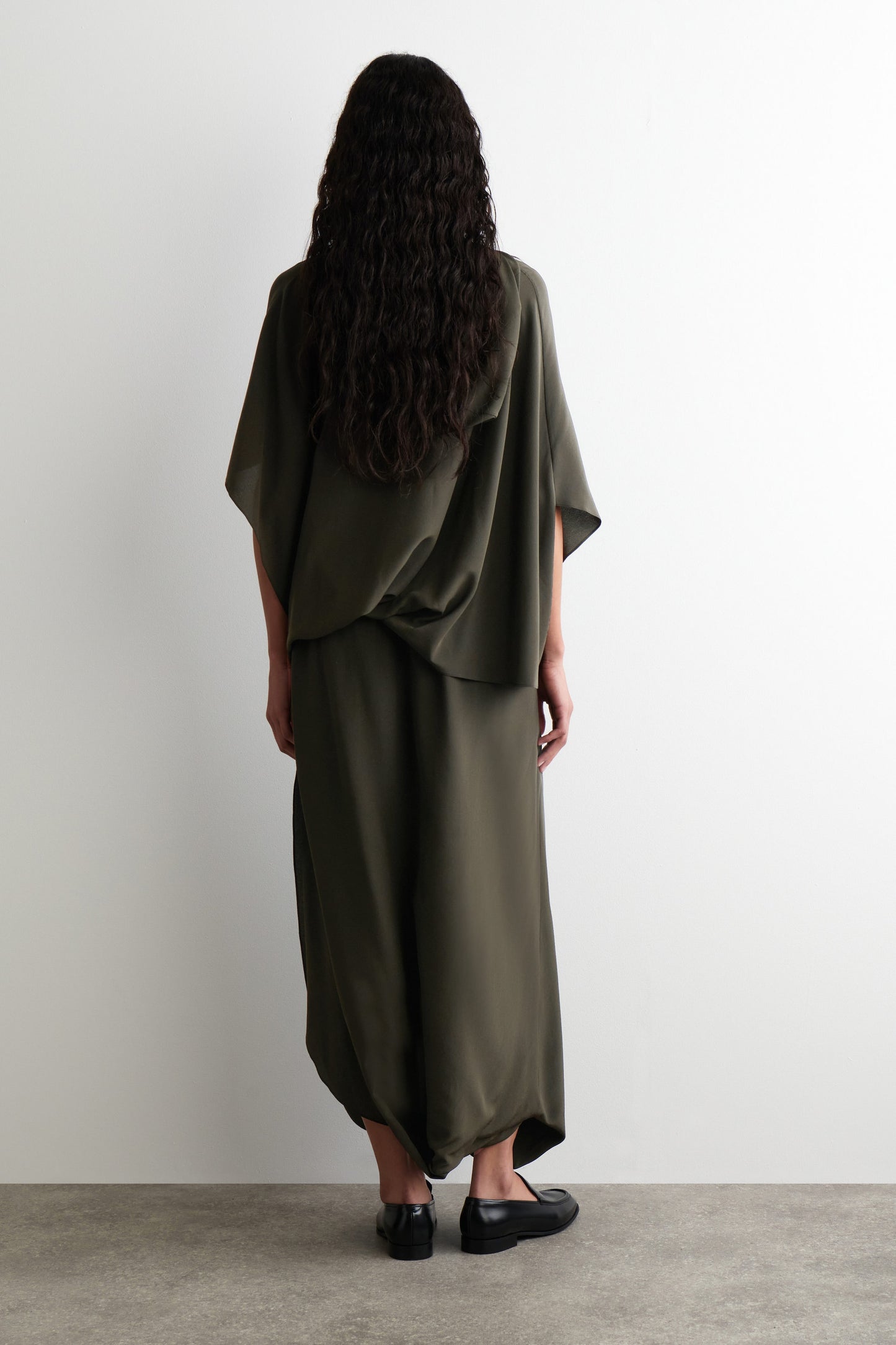 Draped Silk Midi Skirt