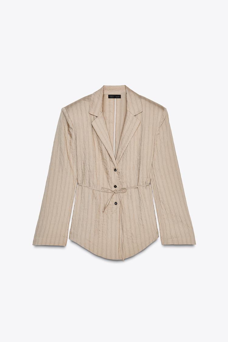 Striped Blazer with Thin Belt