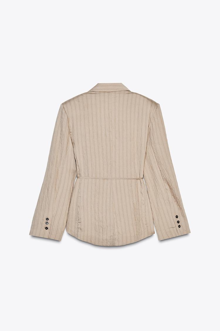 Striped Blazer with Thin Belt