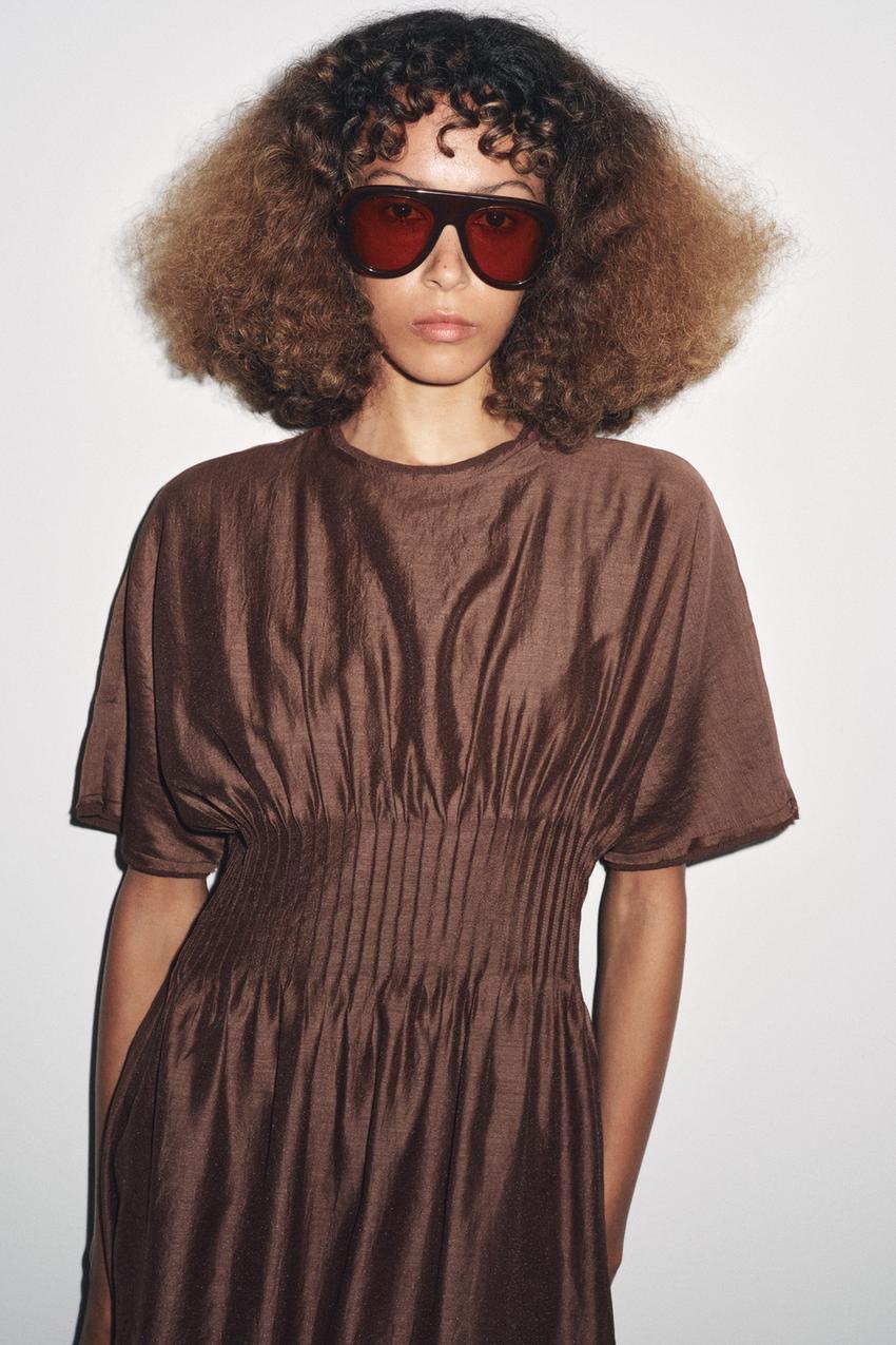 Pleated Waist Knit Dress With Matching Detail