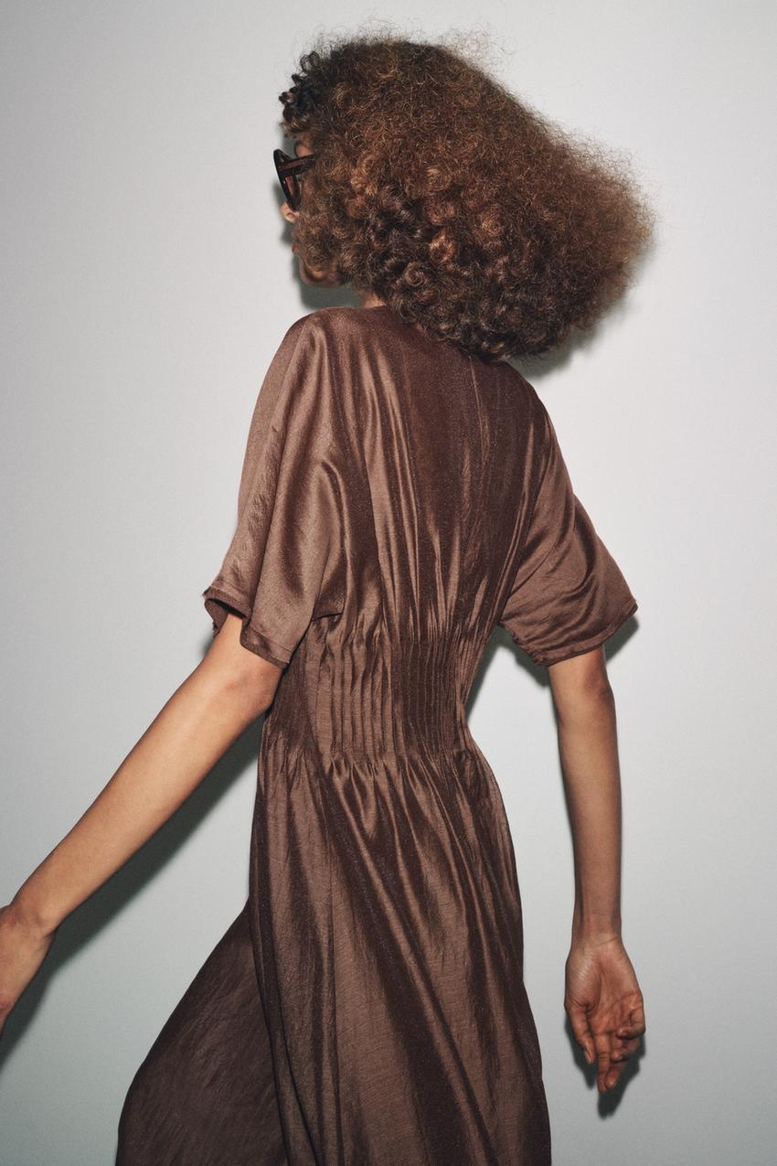 Pleated Waist Knit Dress With Matching Detail