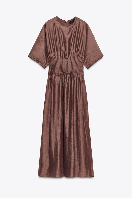 Pleated Waist Knit Dress With Matching Detail