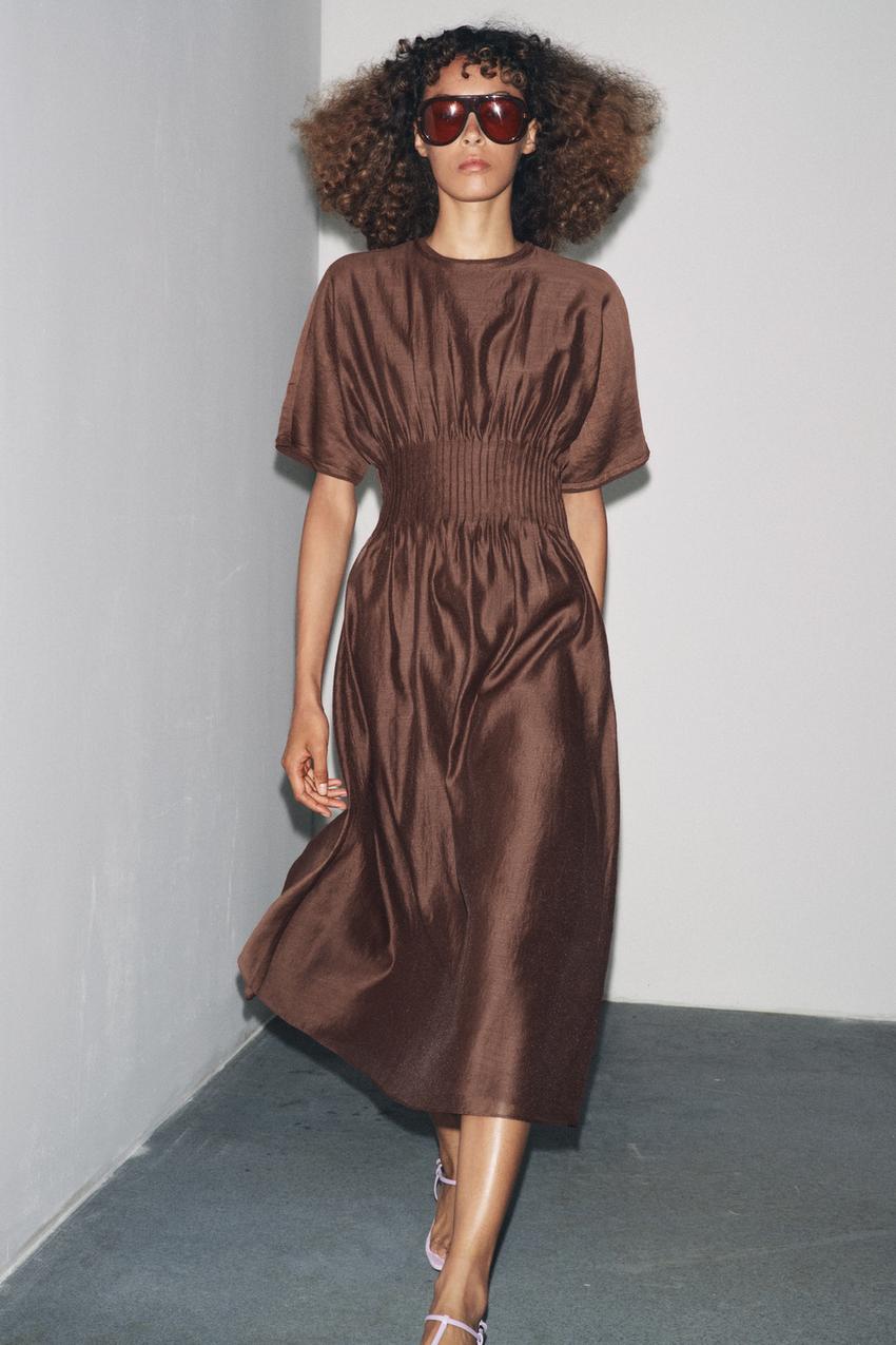 Pleated Waist Knit Dress With Matching Detail