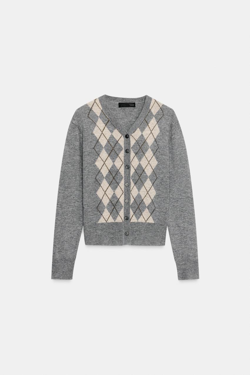 Wool Blend Argyle Cardigan