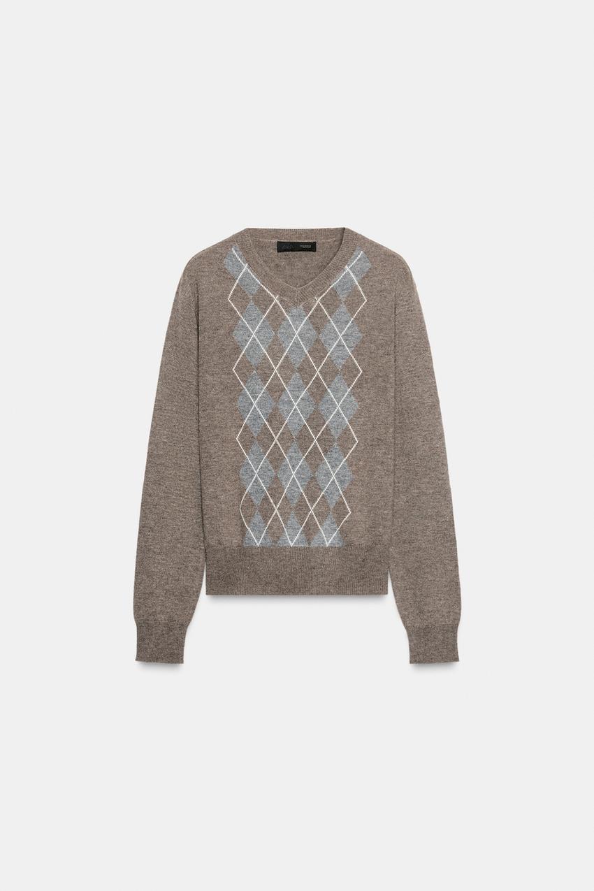 Diamond-Pattern Wool Sweater