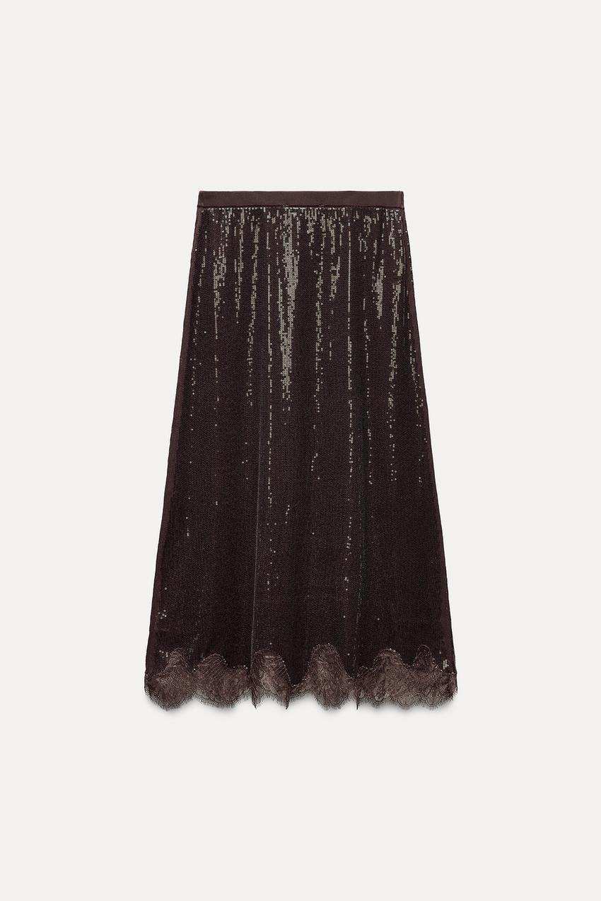 Sequin and Lace Midi Skirt
