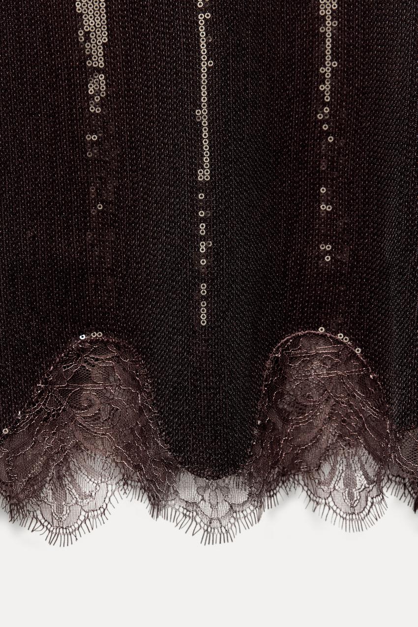 Sequin and Lace Midi Skirt