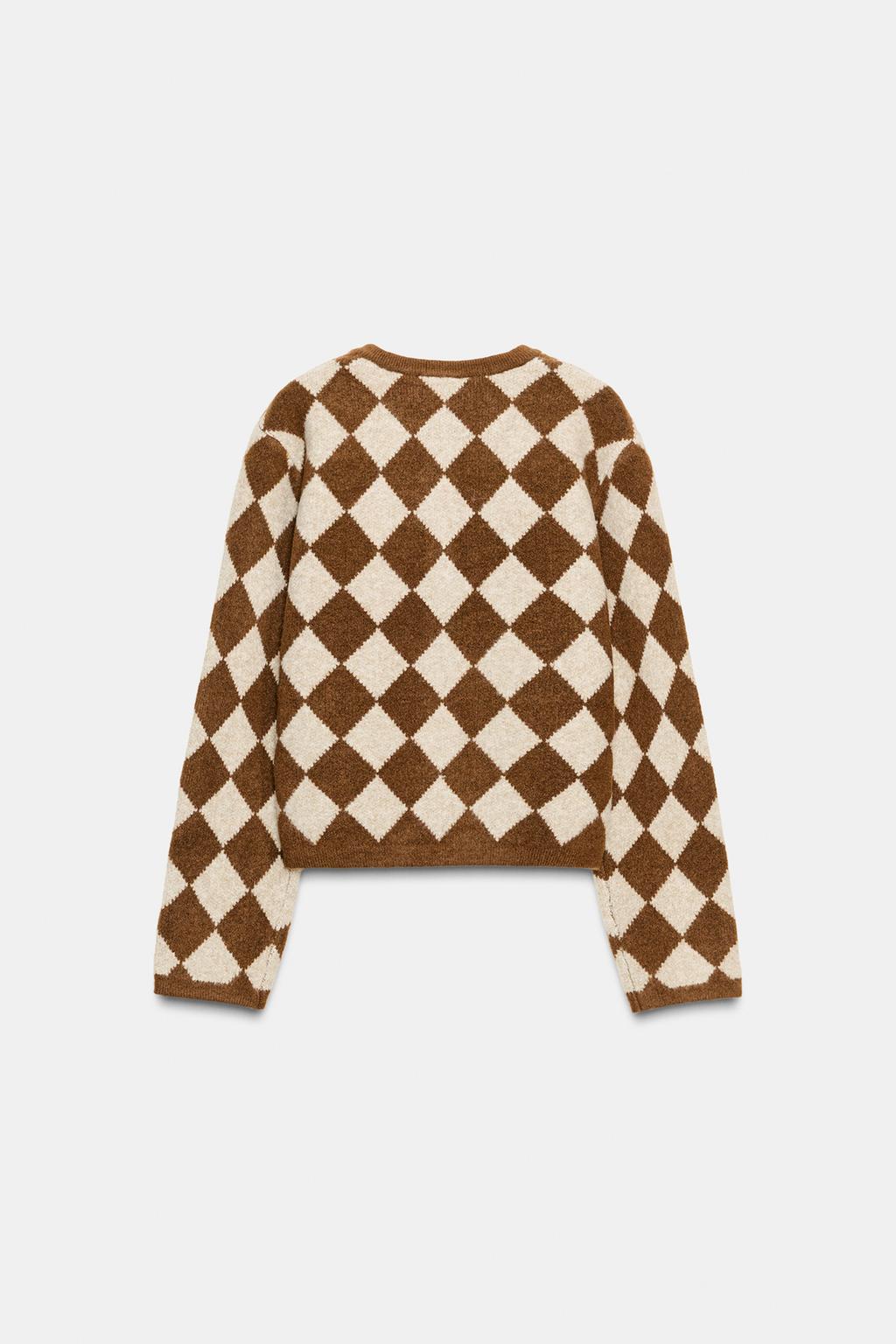 Jacquard Argyle Knit Cardigan