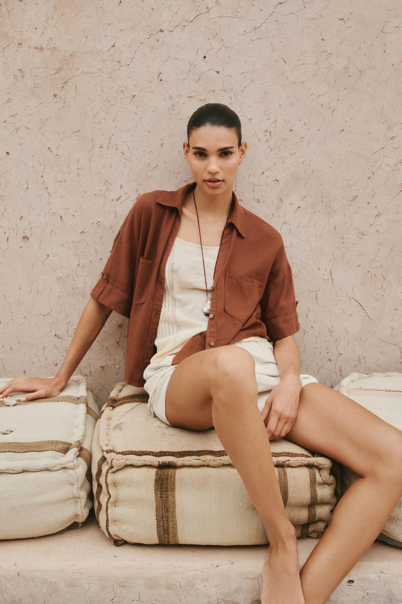 Linen Blend Boxer Bermuda Shorts