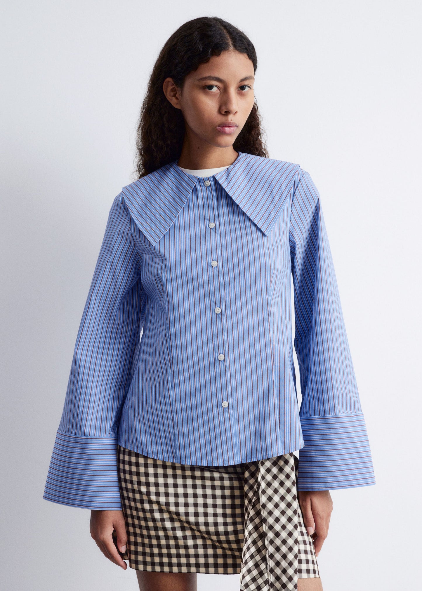 Oversized Collar Striped Shirt