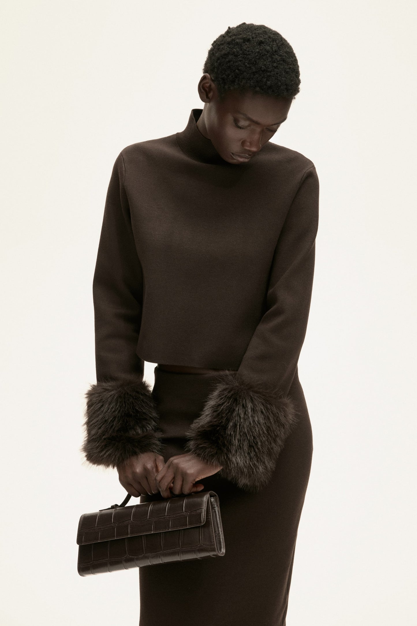 Fine-knit turtleneck top