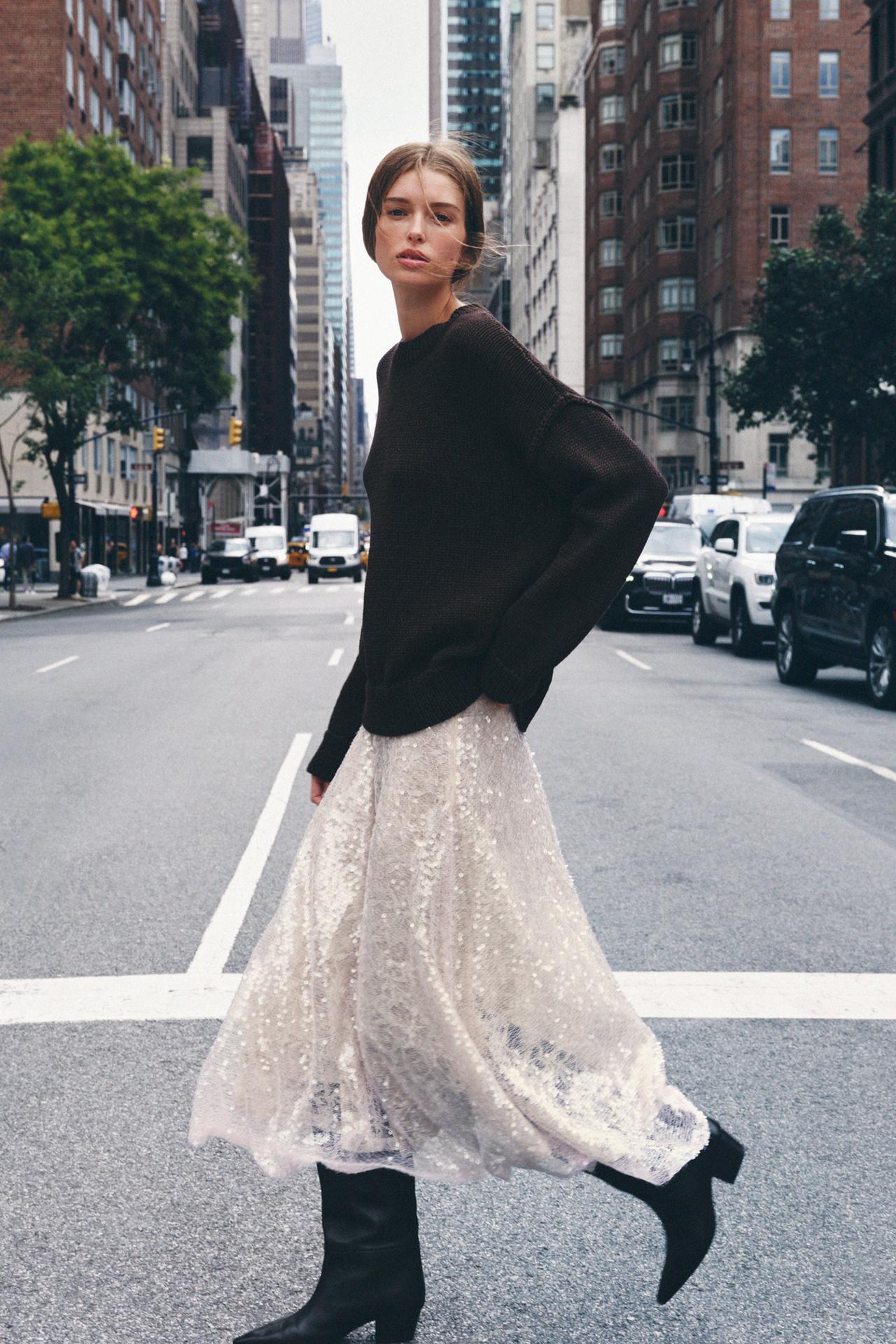 Sequinned Knit Midi Skirt