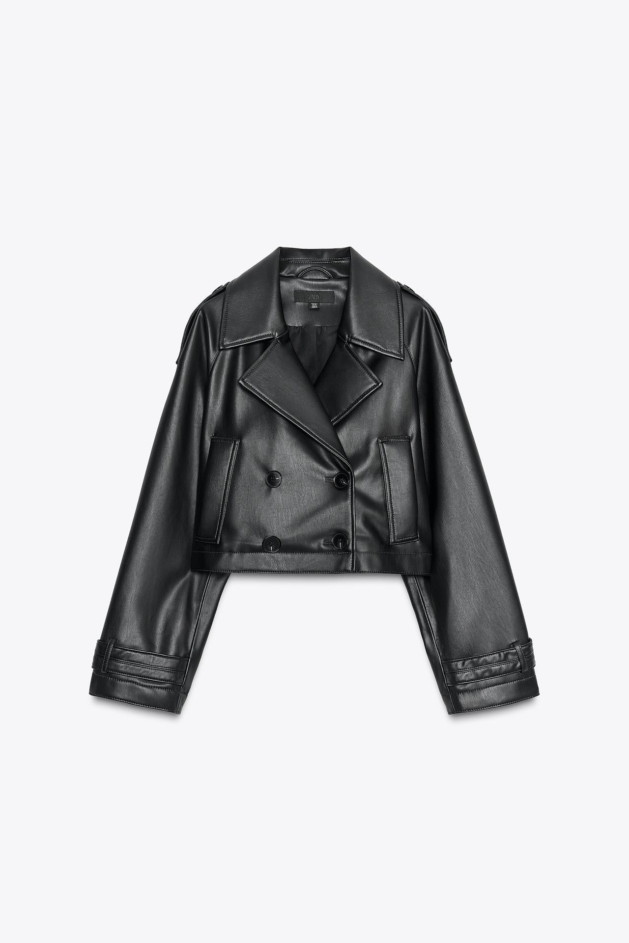 Faux Leather Short Trench Coat