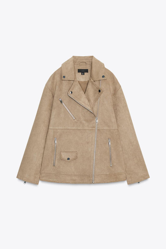 Faux Suede Biker Jacket