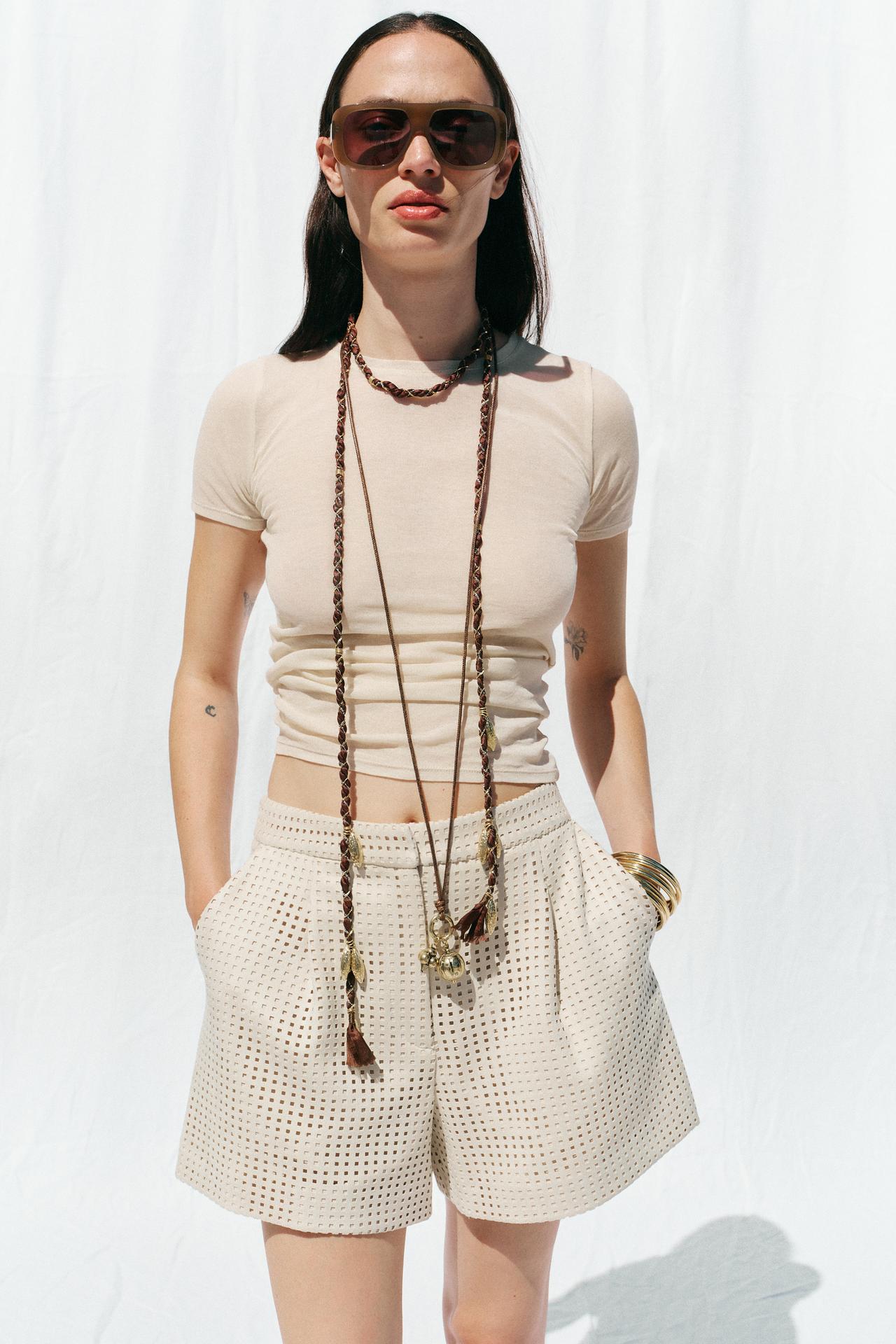 Suede-Effect Die-Cut Bermuda Shorts