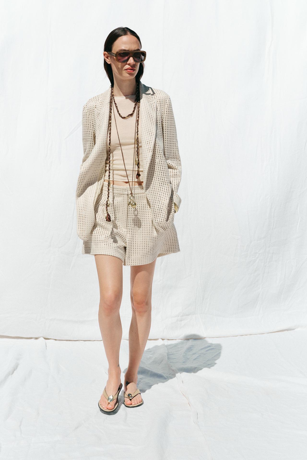 Suede-Effect Die-Cut Bermuda Shorts