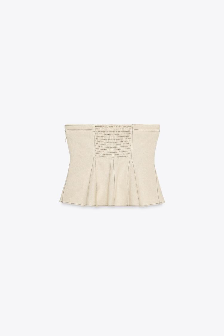 Linen Blend Top with Contrast Stitching