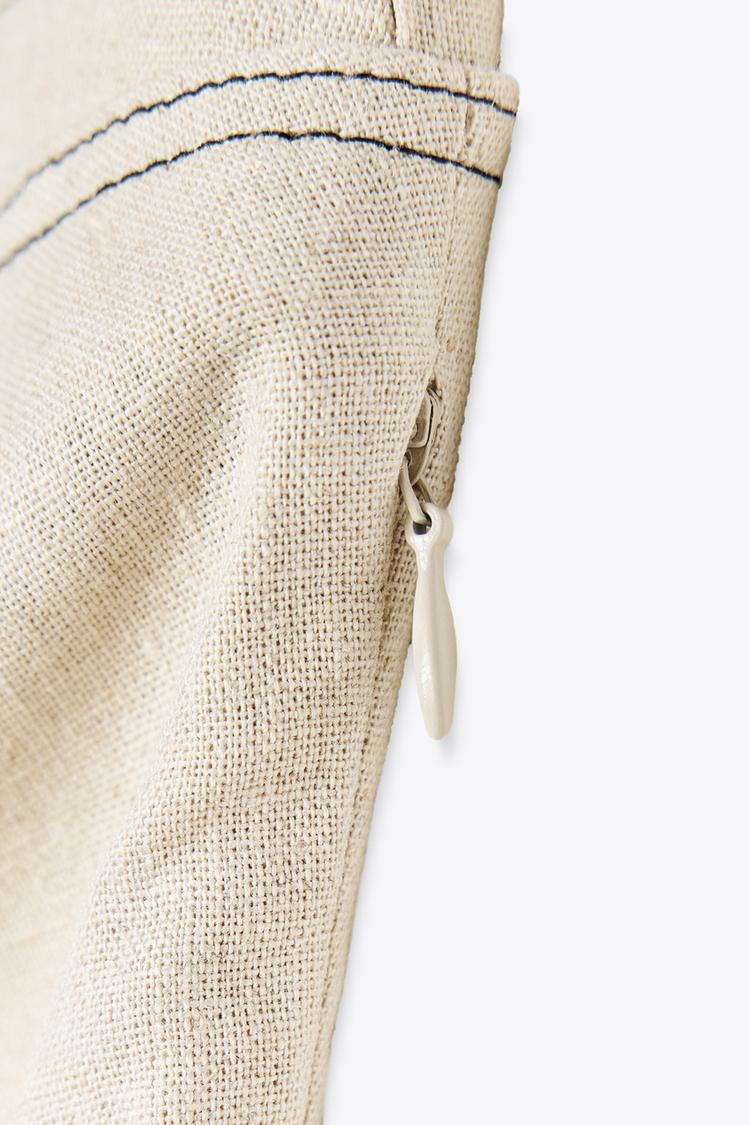 Linen Blend Top with Contrast Stitching
