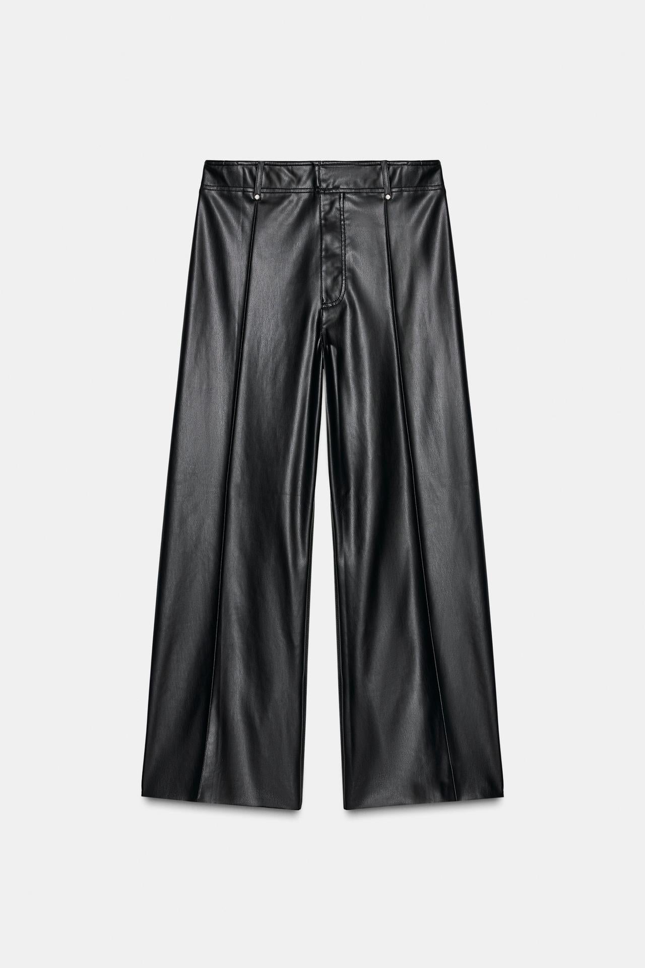 Zw Collection Tailored Wide-Leg Leather-Effect Trousers