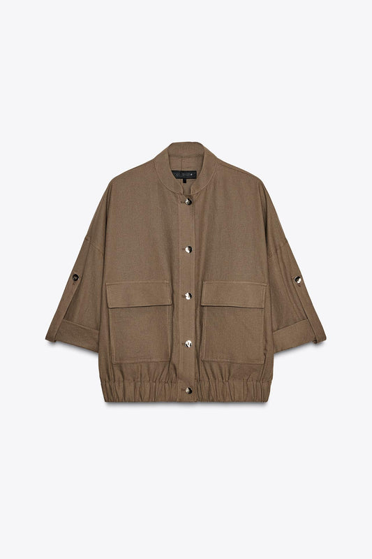 Wide Sleeve Linen Blend Jacket