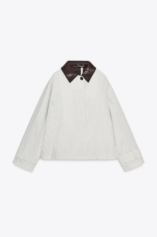 Leather Effect Collar Short Trench Coat Jacket