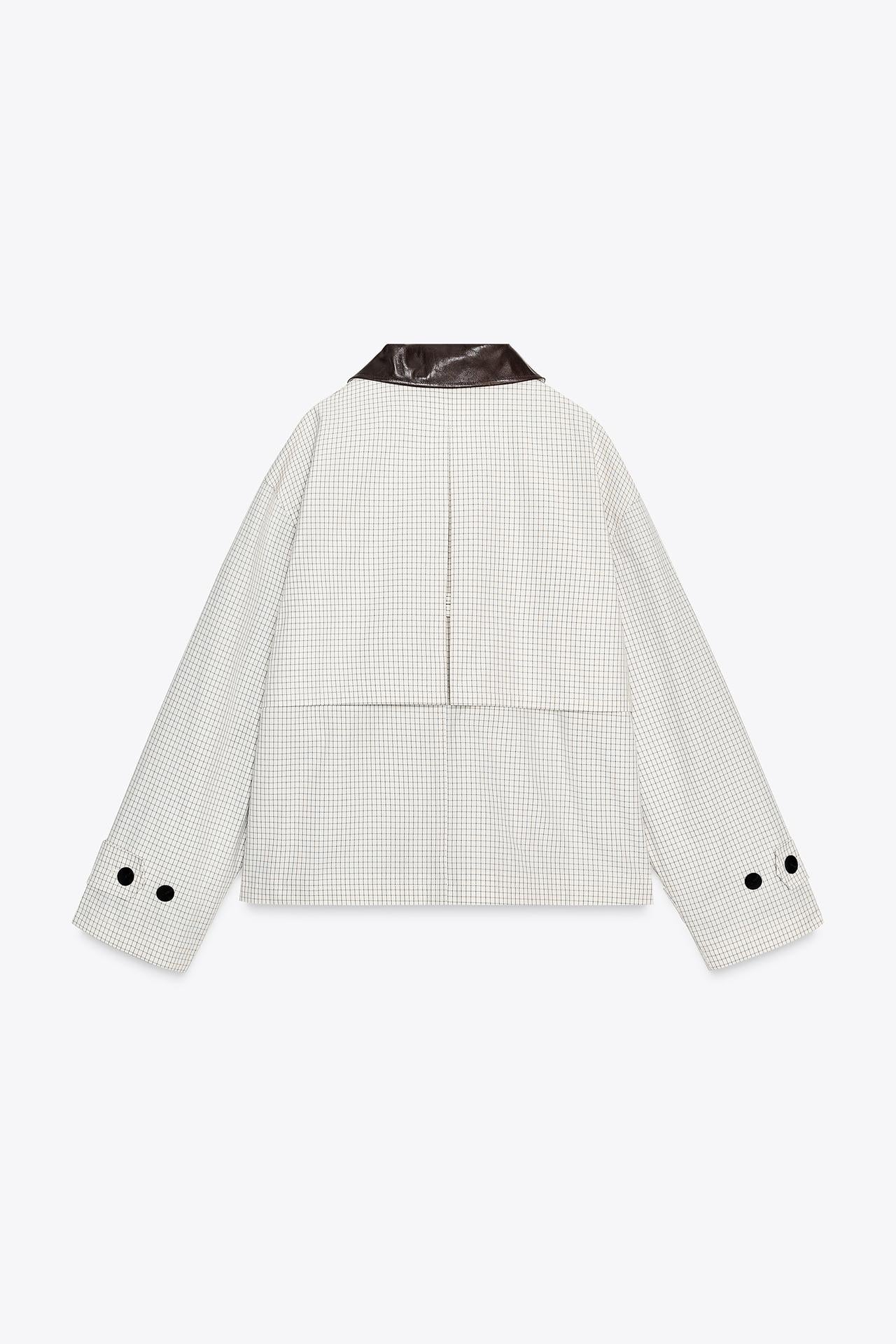 Leather Effect Collar Short Trench Coat Jacket