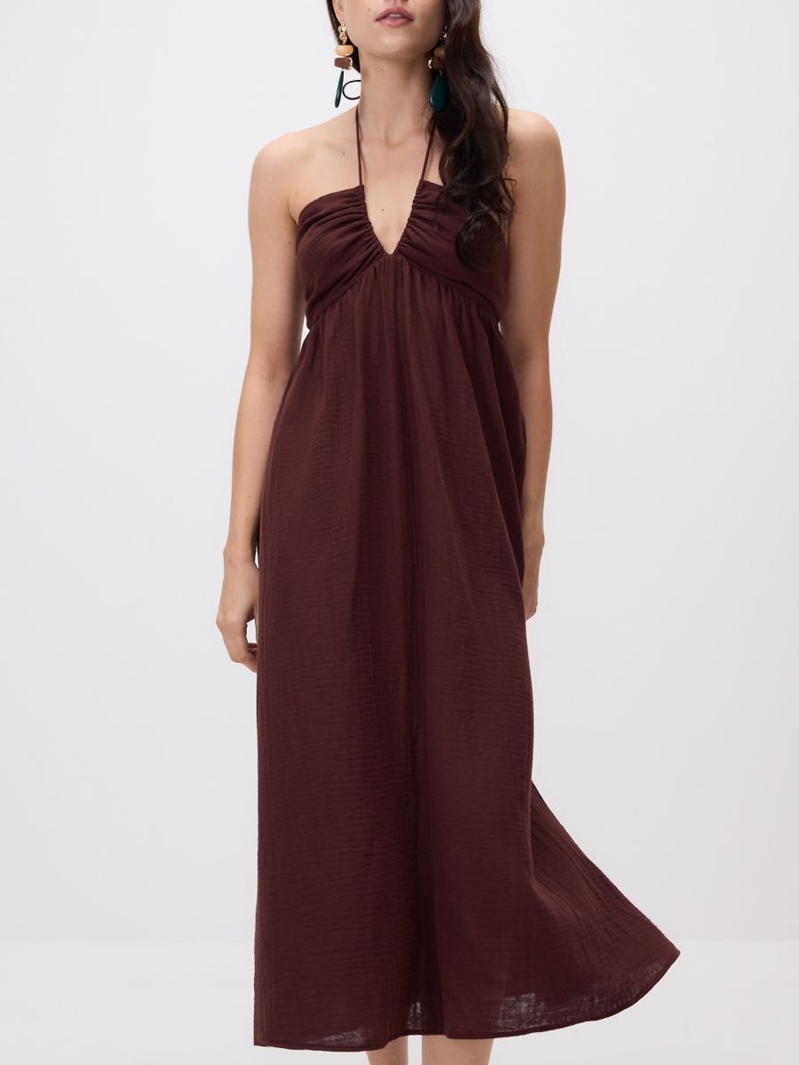 Cotton dress with tie detail