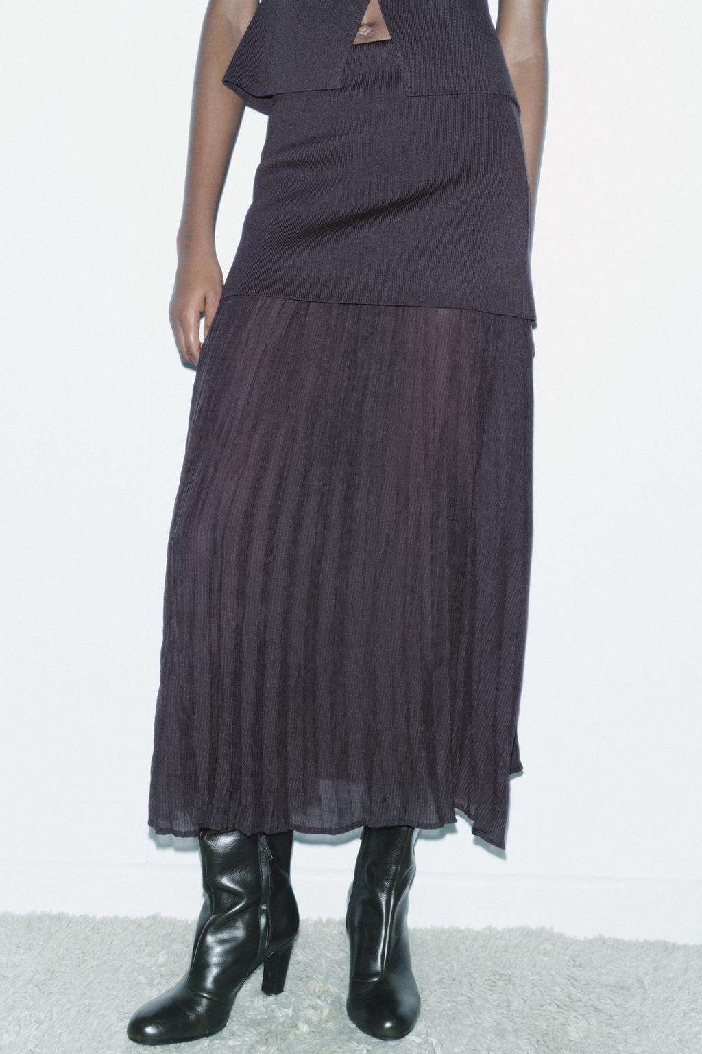 Combined pleated knit skirt